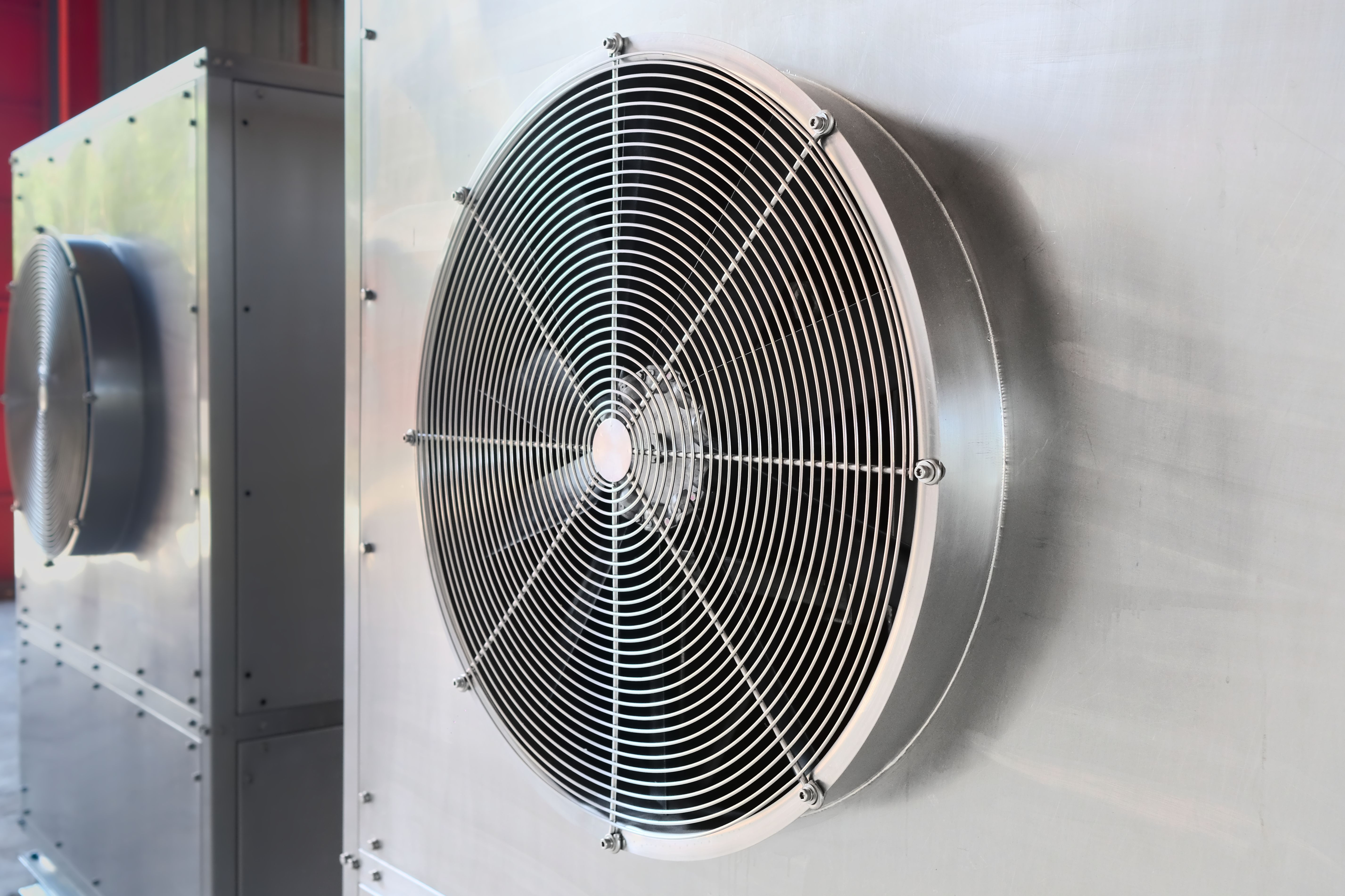 closeup shot of details on an industrial cooling fan
